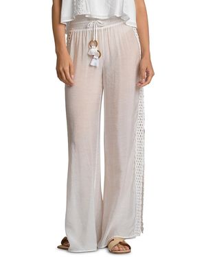 Elan Lace Inset Wide Leg Swim Cover-Up Pants - White
