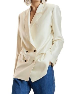 Cynthia Rowley Silk Wool Double Breasted Blazer - Natural