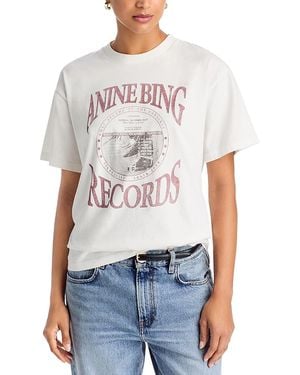 Anine Bing Cade Logo Print Records Cotton Tee - White