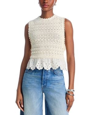 Aqua Pointelle Eyelet Tank - Blue