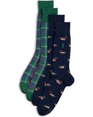Polo Ralph Lauren Polo Ralph. Lauren Plaid & Critters Crew Socks, Pack Of 2 - Blue