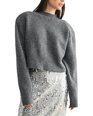 Luvee Mable Cropped Crewneck Sweater With Shoulder Pads - Gray