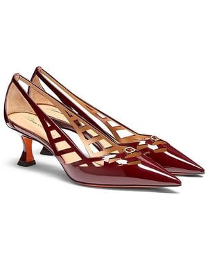 Santoni Leather Mid-Heel Pump - Red