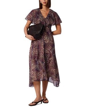 Whistles Orchid Print Cape Sleeve Dress - Red