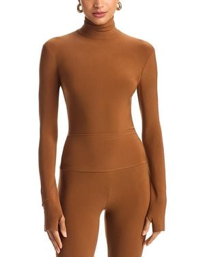 Norma Kamali Slim Long Sleeve Turtleneck Top - Brown