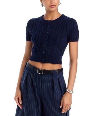 Aqua Pointelle Short Sleeve Cardigan - Blue