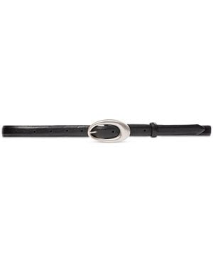 Black Suede Studio Oval Buckle Belt - White