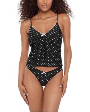 Steve Madden Lace Back Cami Tankini With Bow And Picot Edge Top - Black