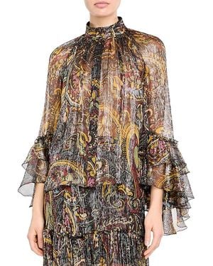 Etro Silk Blend Metallic Paisley Blouse - Brown