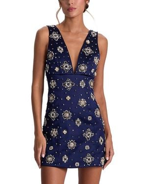 Alice + Olivia Mandy Embellished Deep Plunge Dress - Blue