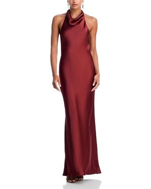 Aqua Charmeuse Halter Neck Long Dress - Red