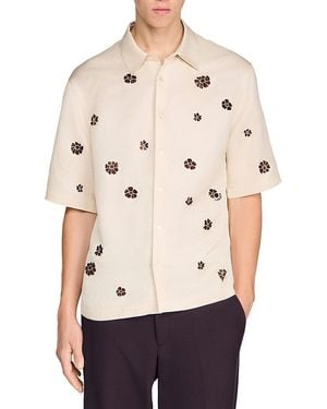 Sandro Loose Velvet Flowers Floral Shirt - Natural