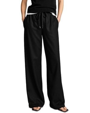 Vince Mid Rise Wool Blend Soft Flannel Drawstring Pants - Black