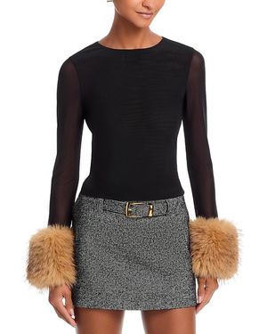 Alice + Olivia Delaina Faux Fur Cuff Top - Black
