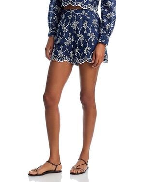 Aqua High Rise Eyelet Embroidered Shorts - Blue