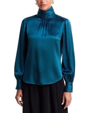 Cinq À Sept Jayla Silk Mock Neck Blouse - Blue