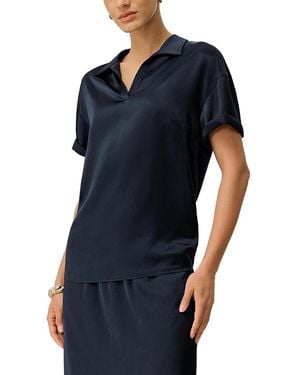 LILYSILK Washable Silk Charmeuse Polo Top - Blue
