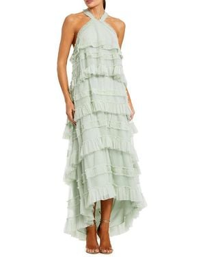 Mac Duggal Dot Mesh Ruffle Halter Neck Ankle Dress - Green
