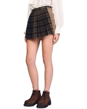 Sandro Short Checked Pleated Skirt - Black