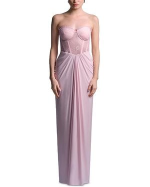 BCBGMAXAZRIA Lace Jersey Floor Sweeping Gown - Red