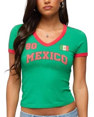 Edikted Mexico 08 V Neck T Shirt - Green