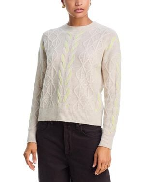 Aqua 100% Cashmere Crewneck Cable Knit Sweater - White