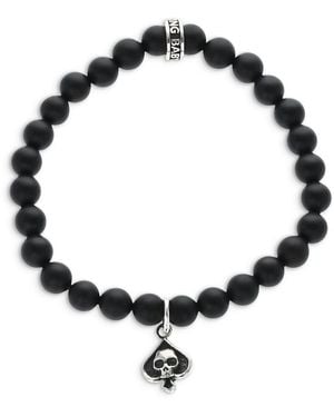 King Baby Studio Sterling High Roller Club Onyx Bead Micro Skull Spade Card Suit Charm Bracelet - Black