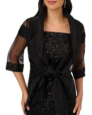 Adrianna Papell Organza Tie Front Wrap Jacket - Black