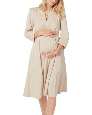 Marion Empire Waist Maternity & Nursing Midi Tea Dress - Natural