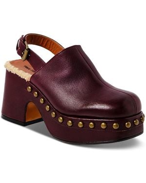 Free People Autumn Square Toe Studded & Faux Fur Trim High Heel Platform Clogs - Red