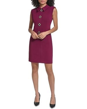 KARL LAGERFELD Embellished Button Sleeveless Collared Sheath Dress