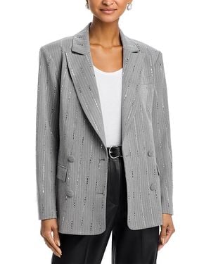 Aqua X Salvatorre Rizza Oversized Crystal Pinstripe Blazer - Gray