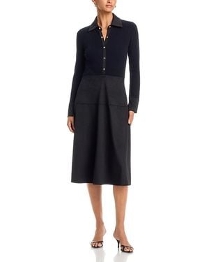 Tahari Mixed Media Midi Dress - Blue