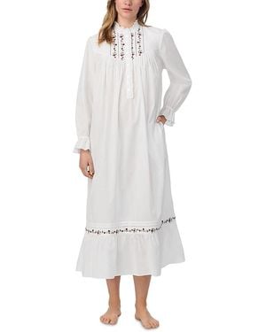 Eileen West Long Sleeve Cotton Lawn High Neck Nightgown - White
