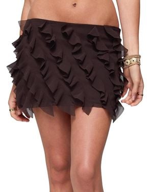 Edikted Clare Chiffon Ruffled Mini Skirt - Brown