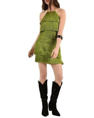 Nasty Gal Fringe Halter Neck Mini Dress - Green