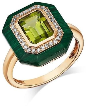 Bloomingdale's Fine Collection Peridot, Malachite & Diamond Halo Ring - Green