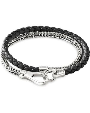 John Hardy Sterling Icon Braided Leather & Weave Double Wrap Bracelet - Black