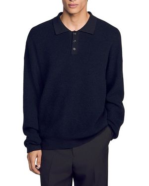 Sandro Ribbed Alpaca Blend Polo Shirt - Blue