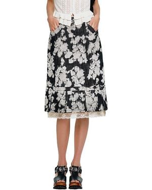 Anna Sui Rose Illusion Denim Lace Trimmed Skirt - Black