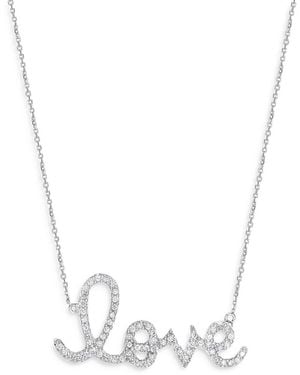 Sydney Evan 14K Diamond Large Love Script Pendant Necklace, 18 - White