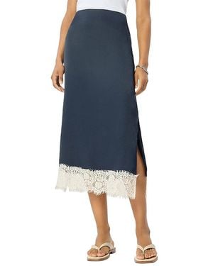 Whistles Lace Hem Satin Midi Skirt - Blue