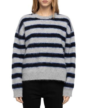 Zadig & Voltaire Markuz Ws Stripes Cashmere Dropped Shoulder Sweater - Gray