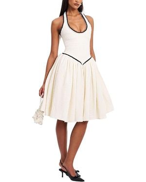 Miss Circle Natalie U Neck Halter Drop Waist Tweed Midi Dress - White