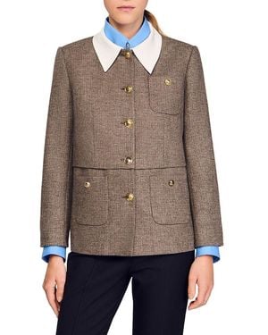 Sandro Houndstooth Suit Jacket - Brown