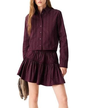 Maje Joleon Rhinestone Trim Tiered Flared Skirt - Purple