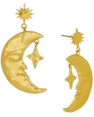 Ottoman Hands Crescent Moon Drop Earrings - Metallic