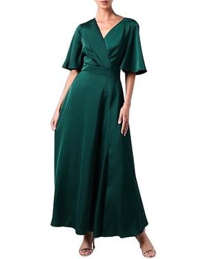 Coast Wrap Satin Maxi Bridesmaids Dress - Green