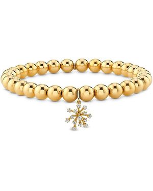 Sydney Evan 14K Diamond Flower Cluster Beaded Bracelet - Metallic