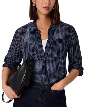 Whistles Grid Print Sheer Shirt - Blue